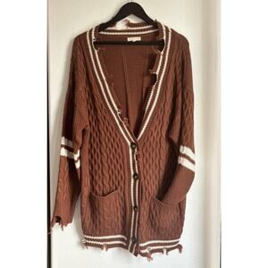 Gilded Intent Distressed Cable Knit Cardigan – Women’s Medium – Like New